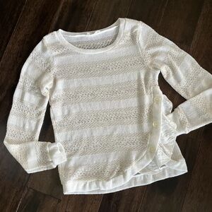 Clu + Willoughby womens sweater XS extra small cream ruffle button detail